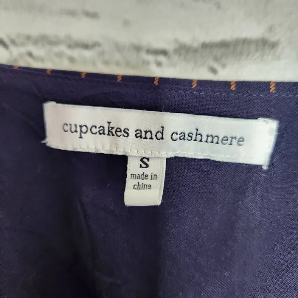 Cupcakes & Cashmere Bonita Pinstripe Front Tie Waist Jumpsuit Blue Tan Small